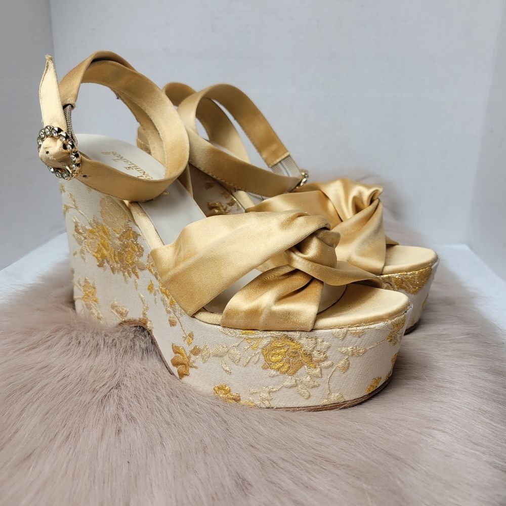 Something Bleu Serena Floral Metallic Wedge Women's Shoes Size 8